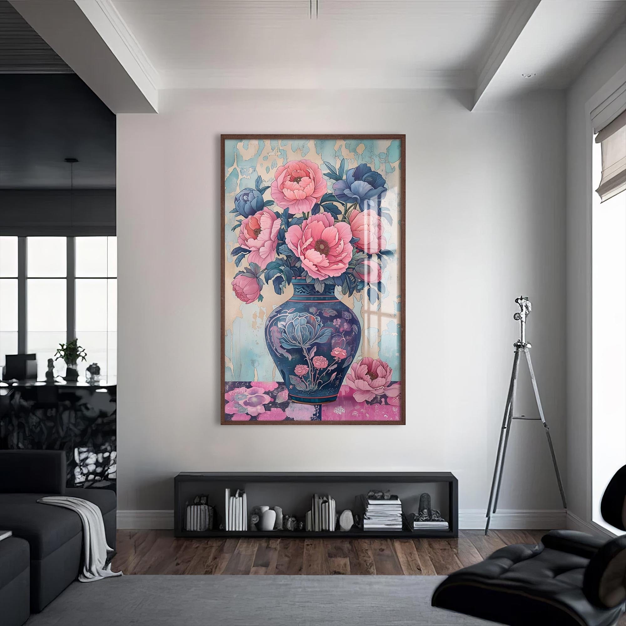 Artronauts Glass Print S | 72x46 cm | 28.3"x18.1" / Walnut Floral Vase II- Abstarct Tempered Glass Wall Art
