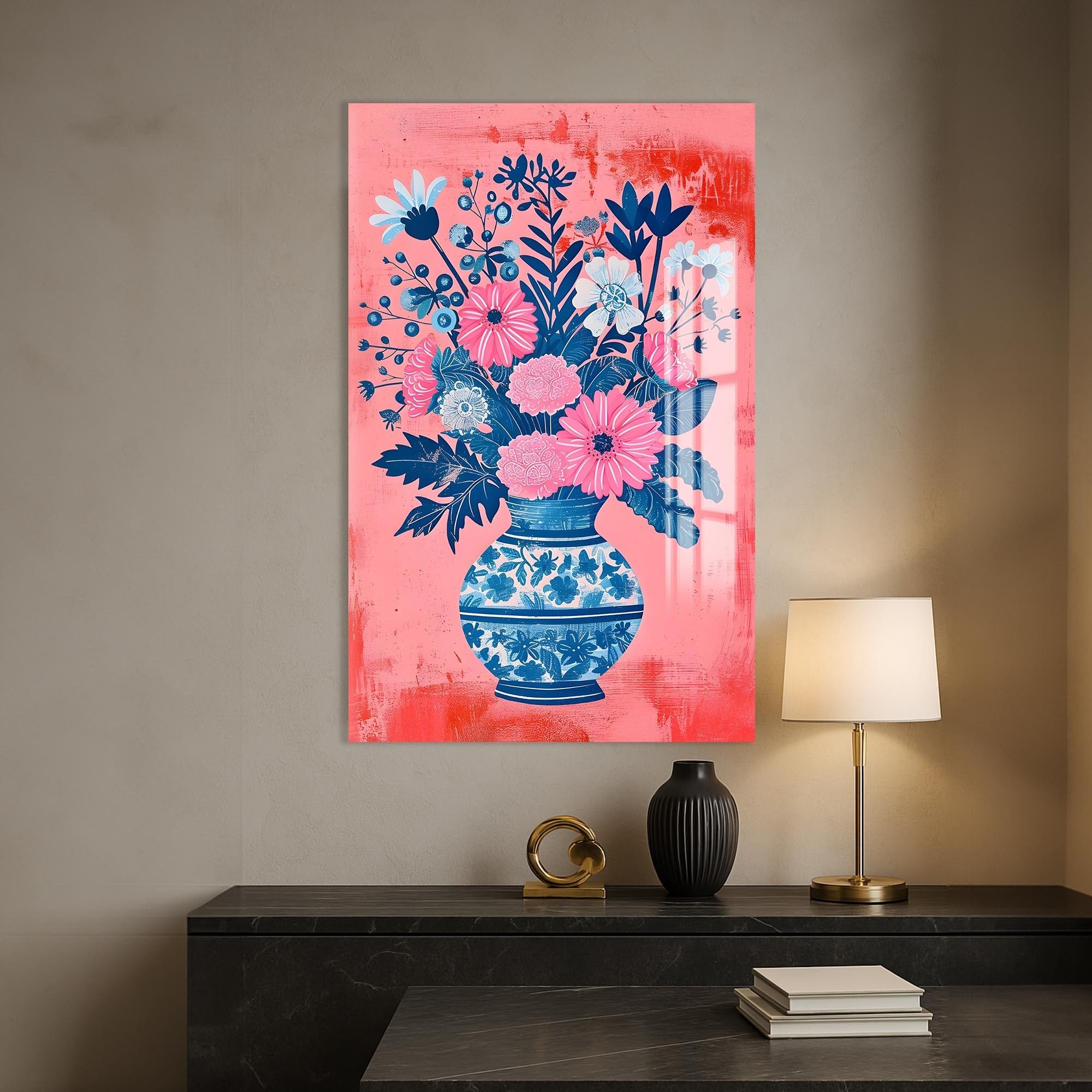 Artronauts Glass Print Floral Vase-Abstract Tempered Glass Wall Art