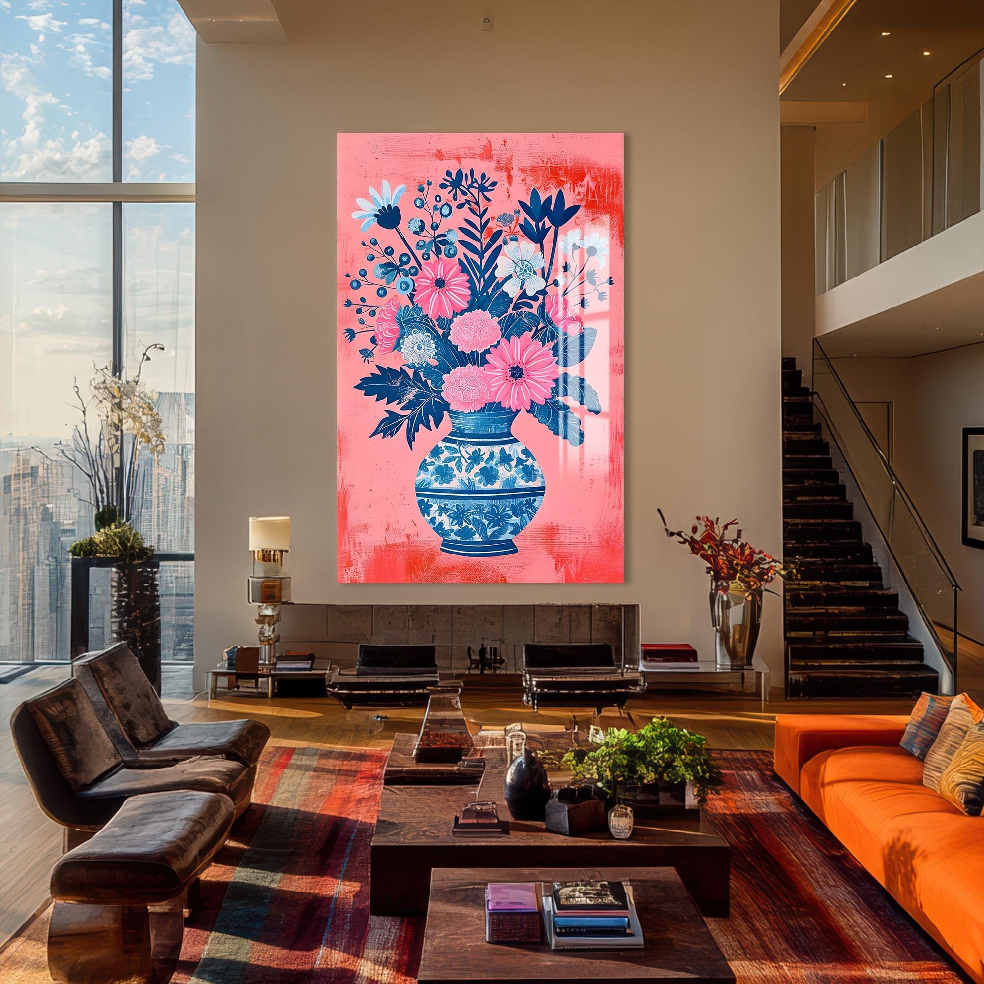 Artronauts Glass Print Floral Vase-Abstract Tempered Glass Wall Art