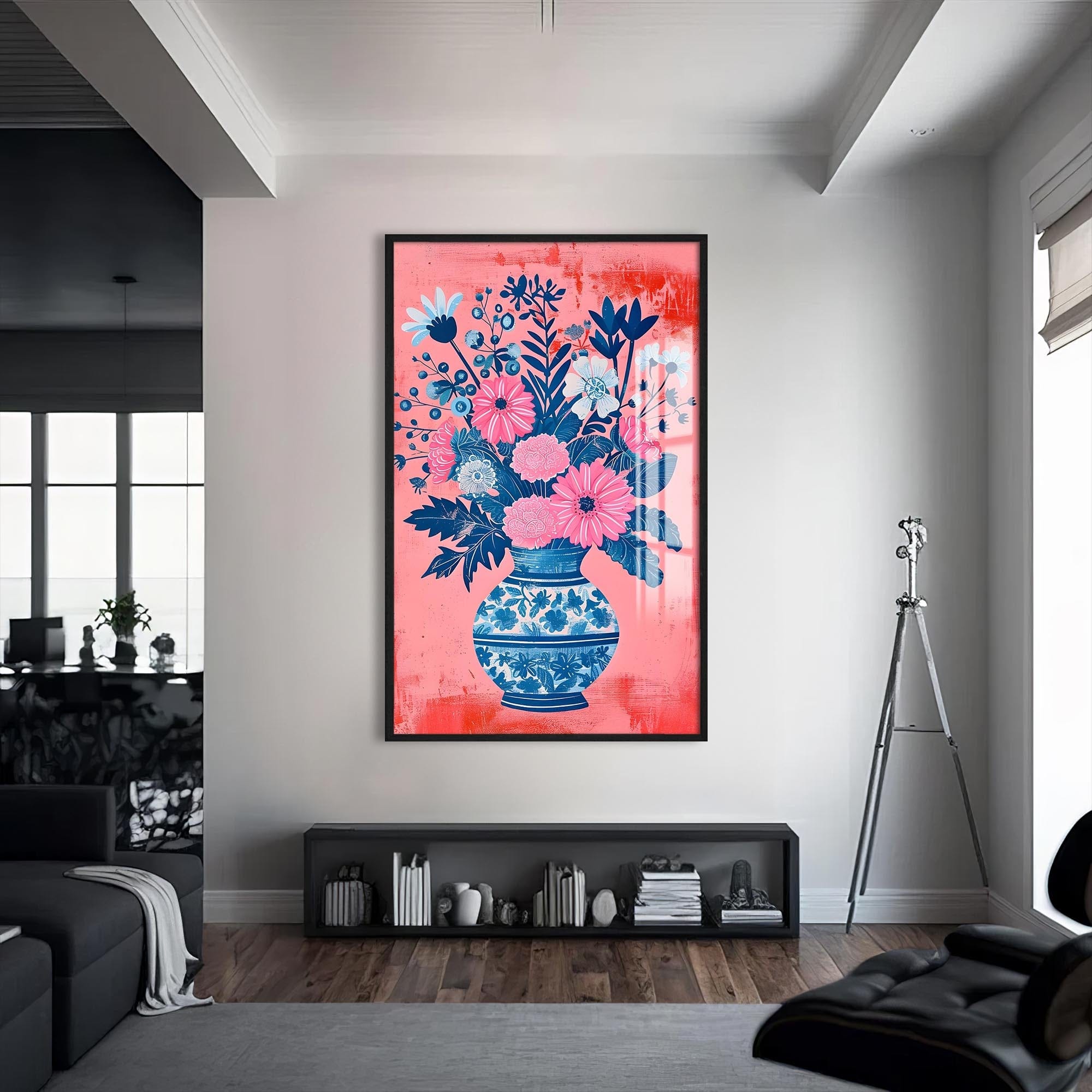 Artronauts Glass Print S | 72x46 cm | 28.3"x18.1" / Black Floral Vase-Abstract Tempered Glass Wall Art