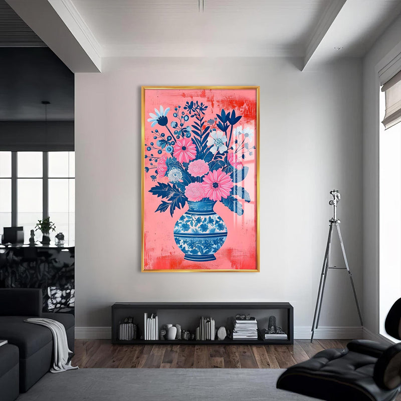 Artronauts Glass Print S | 72x46 cm | 28.3"x18.1" / Gold Floral Vase-Abstract Tempered Glass Wall Art
