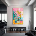 Artronauts Glass Print S | 72x46 cm | 28.3"x18.1" / Gold Balcony Pots - Abstract Tempered Glass Wall Art