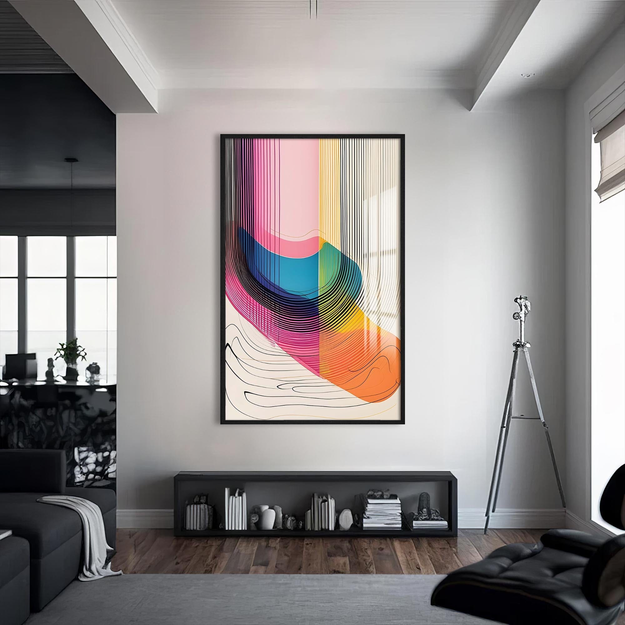 Artronauts Glass Print S | 72x46 cm | 28.3"x18.1" / Black Gradient Curves- Abstract Tempered Glass Wall Art