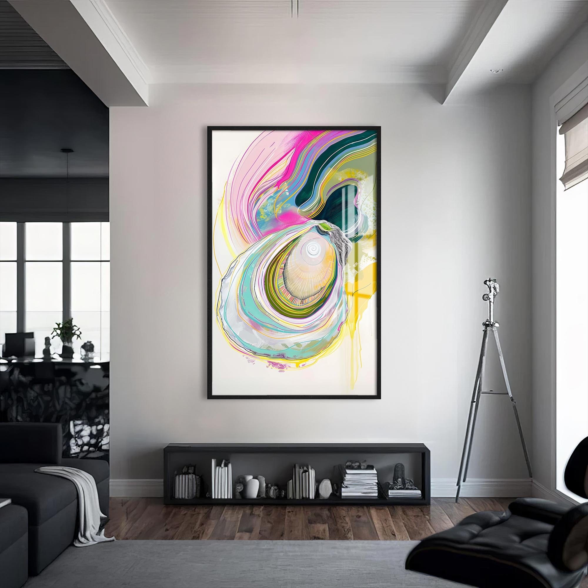Artronauts Glass Print S | 72x46 cm | 28.3"x18.1" / Black Abstract Oyster-Tempered Glass Wall Art