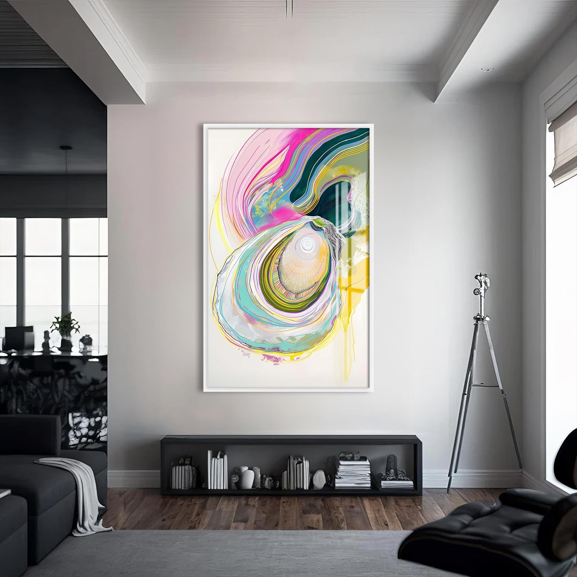 Artronauts Glass Print S | 72x46 cm | 28.3"x18.1" / White Abstract Oyster-Tempered Glass Wall Art