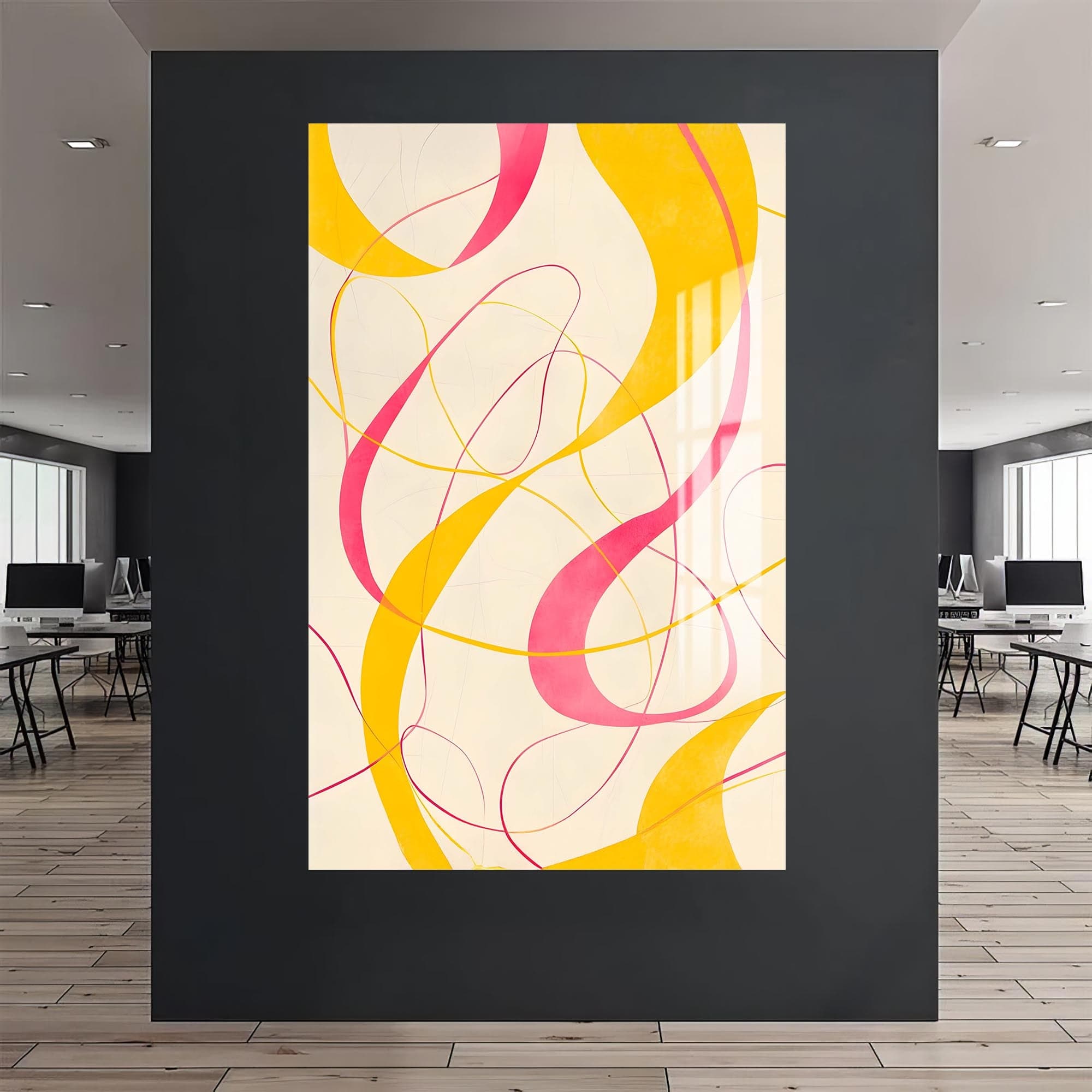 Artronauts Glass Print Yellow&Pink Curves -Abstract Tempered Glass Wall Art
