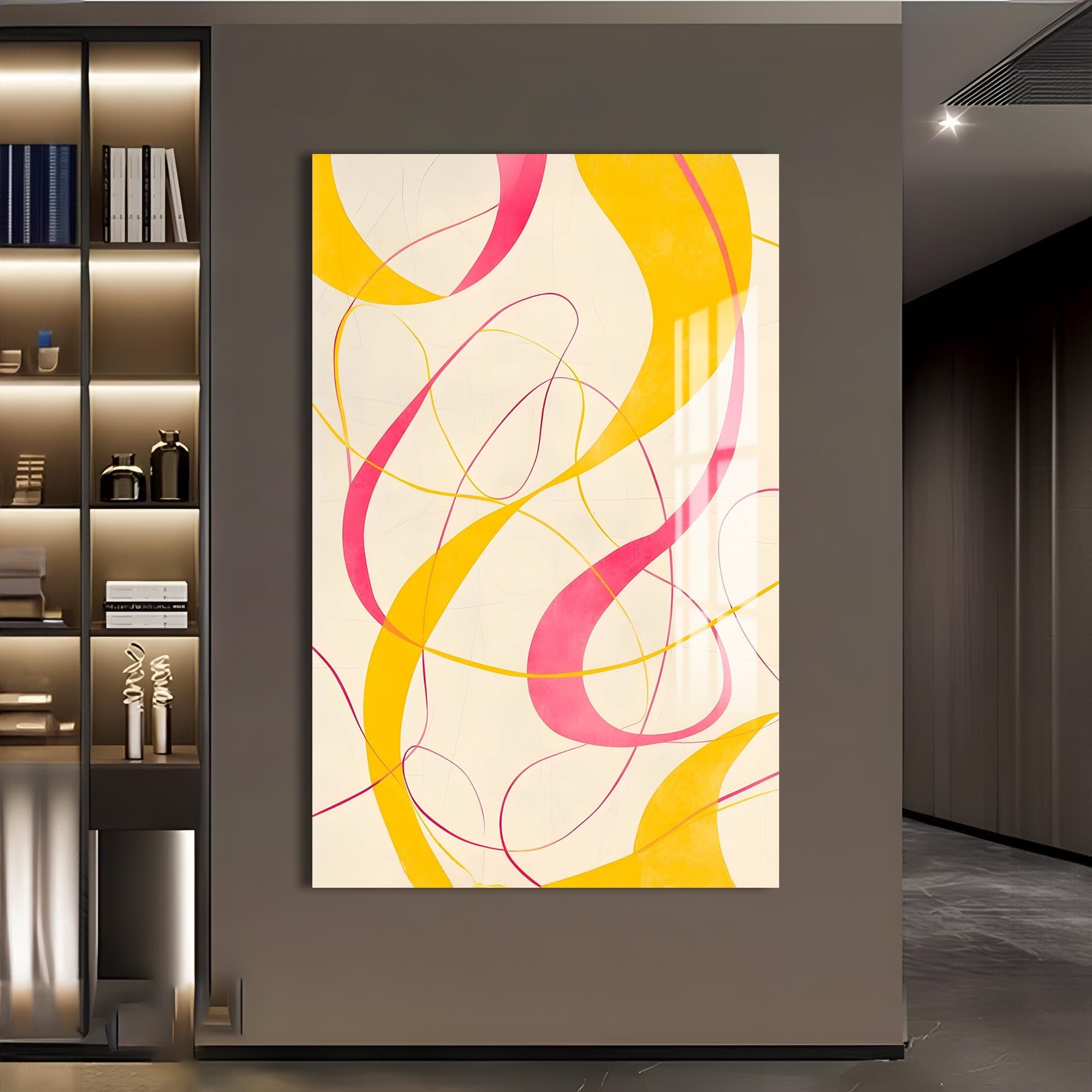 Artronauts Glass Print Yellow&Pink Curves -Abstract Tempered Glass Wall Art