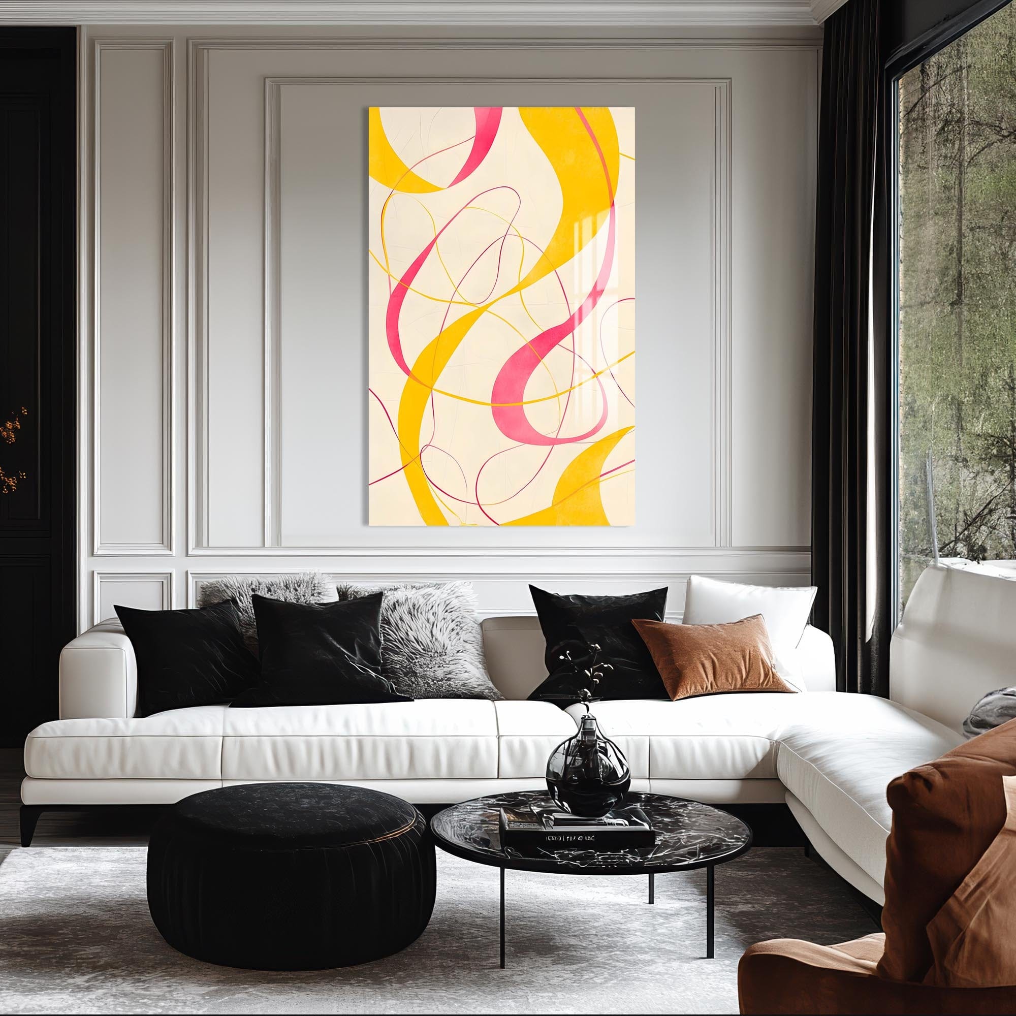 Artronauts Glass Print Yellow&Pink Curves -Abstract Tempered Glass Wall Art