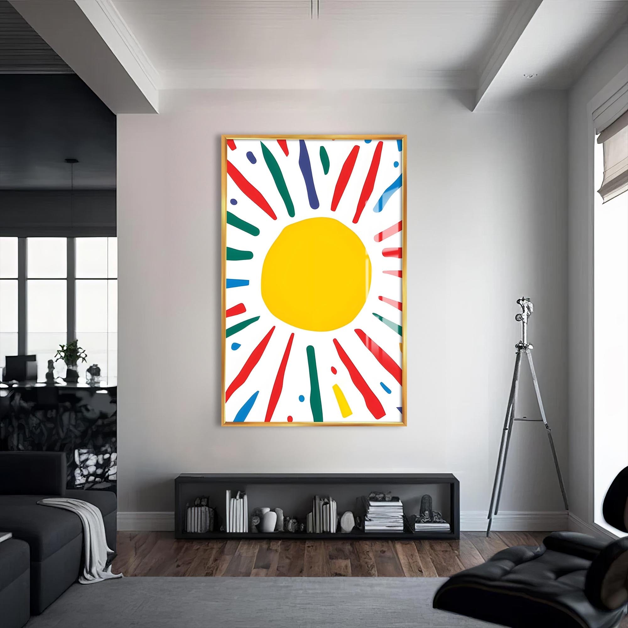 Artronauts Glass Print S | 72x46 cm | 28.3"x18.1" / Gold Abstract Sunburst II-Tempered Glass Wall Art
