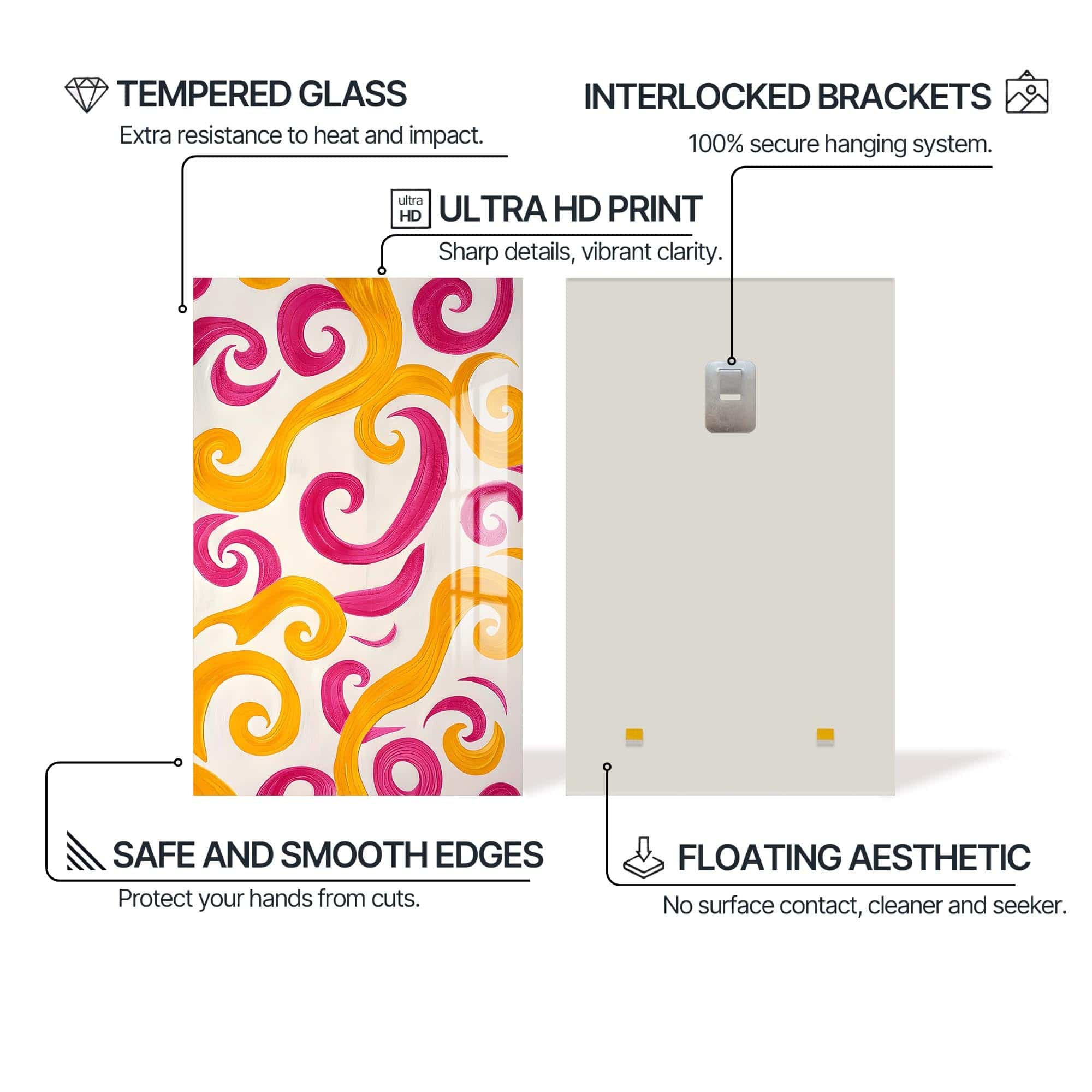 Artronauts Glass Print Pink&Yellow Swirls - Abstract Tempered Glass Wall Art