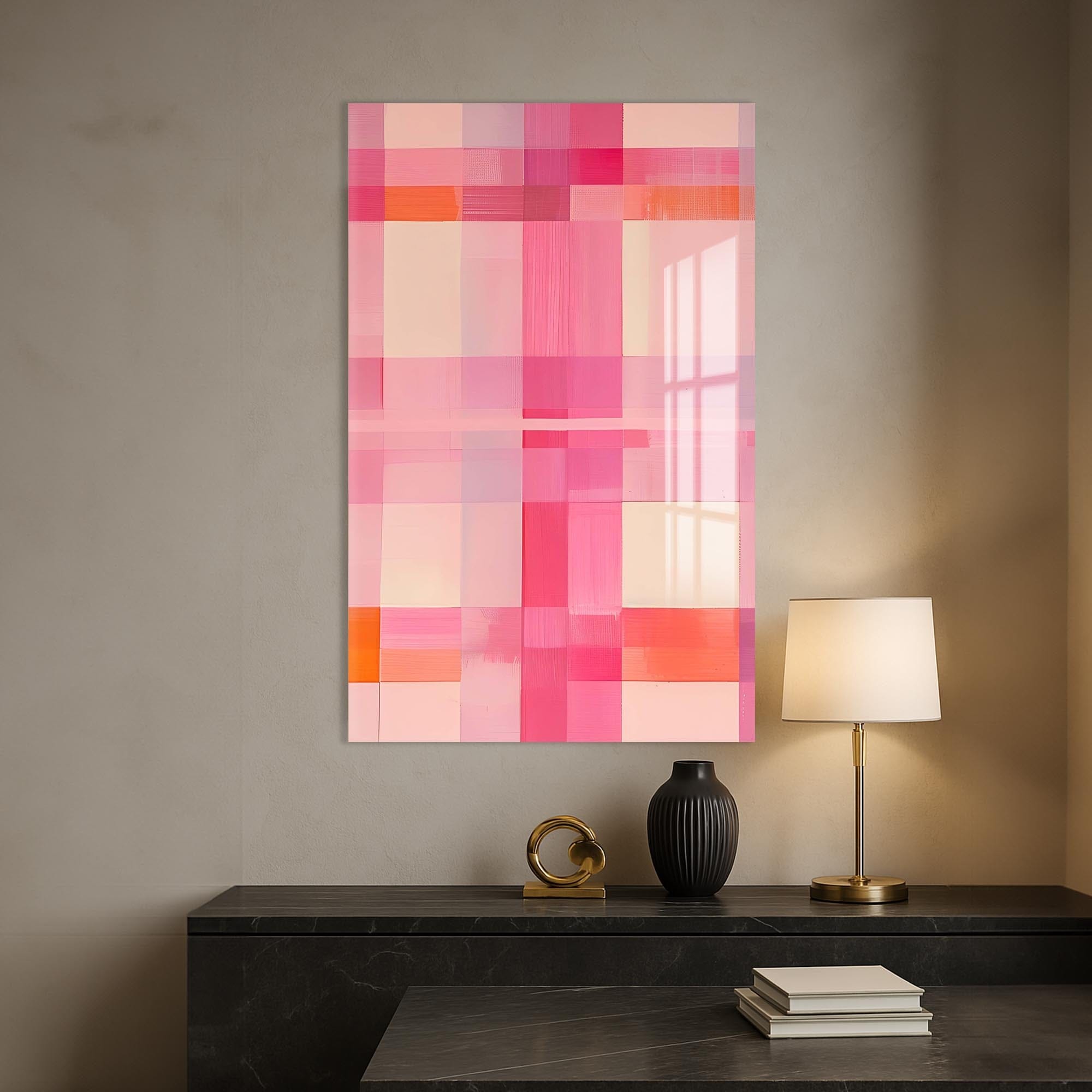 Artronauts Glass Print Pink Grid - Abstract Tempered Glass Wall Art