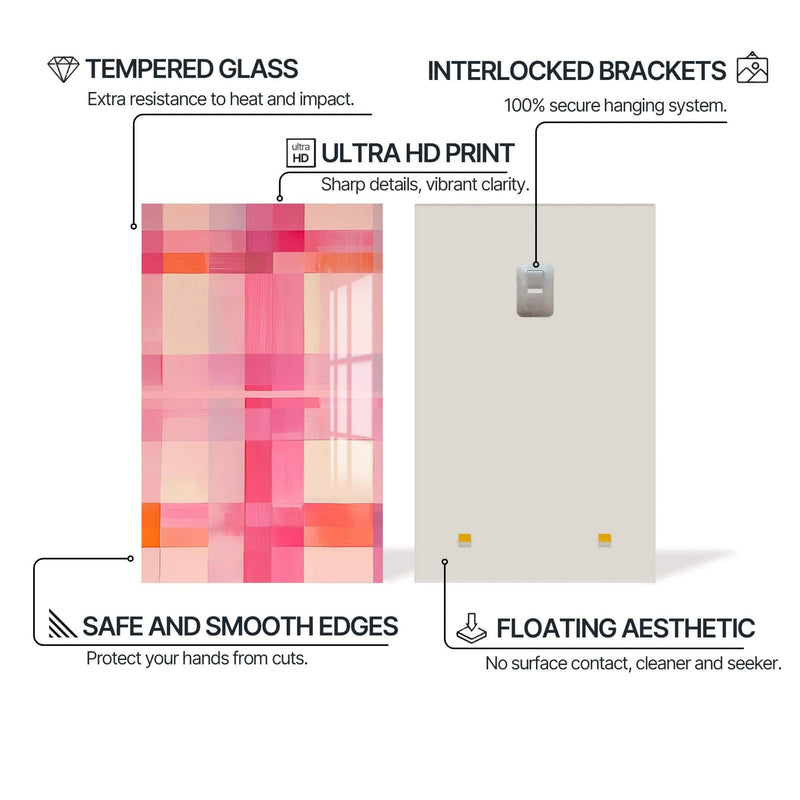 Artronauts Glass Print Pink Grid - Abstract Tempered Glass Wall Art