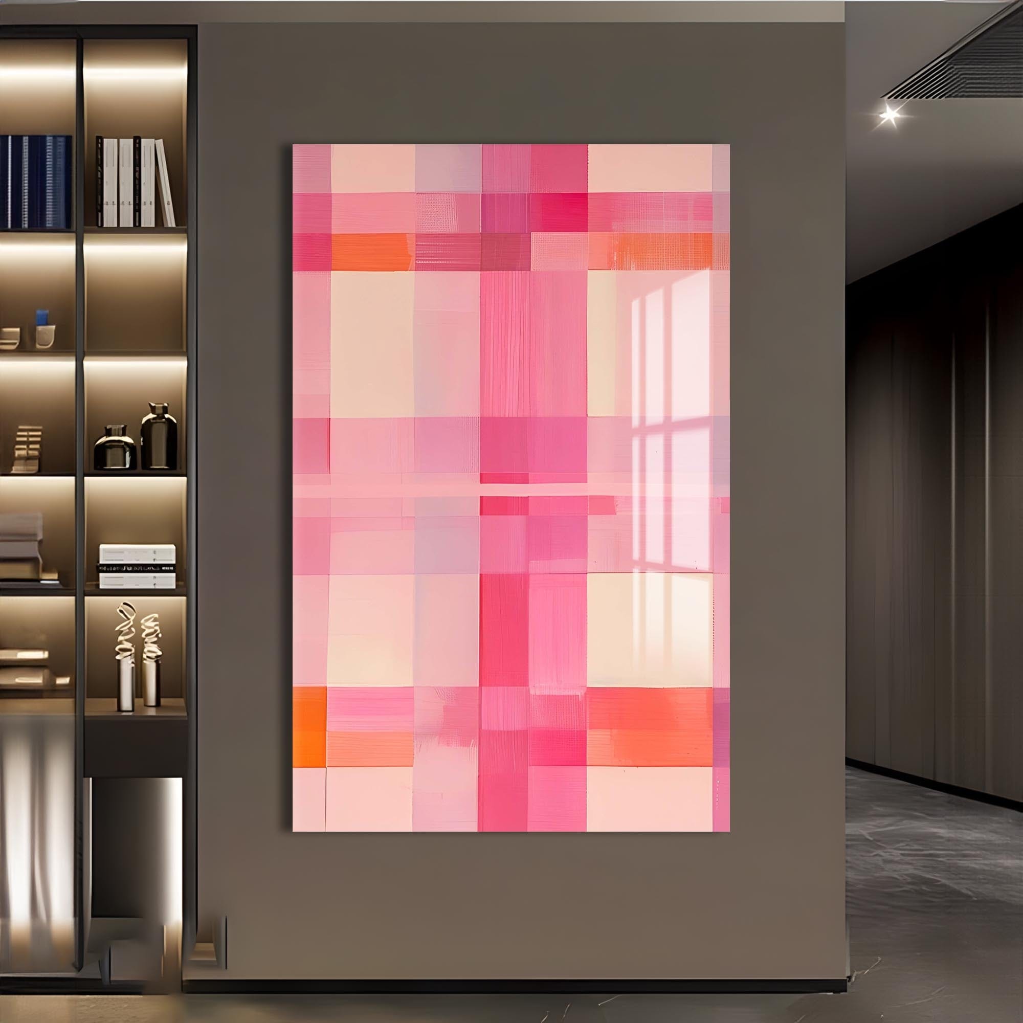 Artronauts Glass Print Pink Grid - Abstract Tempered Glass Wall Art