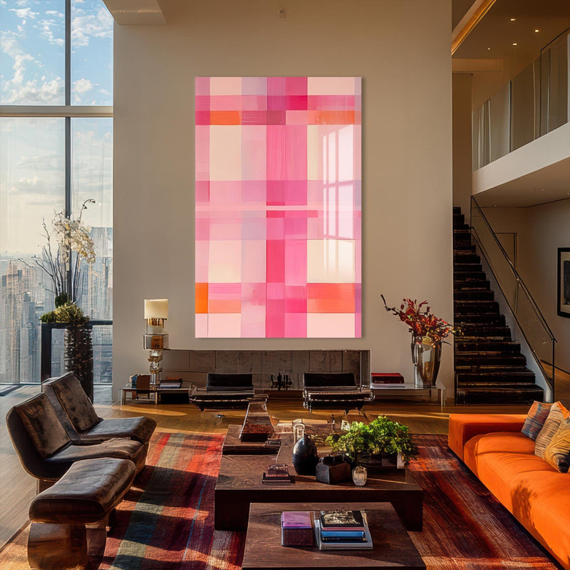 Artronauts Glass Print Pink Grid - Abstract Tempered Glass Wall Art