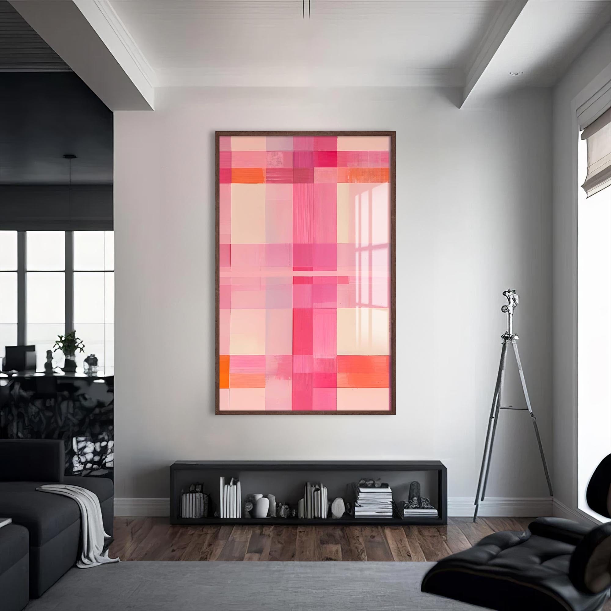 Artronauts Glass Print S | 72x46 cm | 28.3"x18.1" / Walnut Pink Grid - Abstract Tempered Glass Wall Art