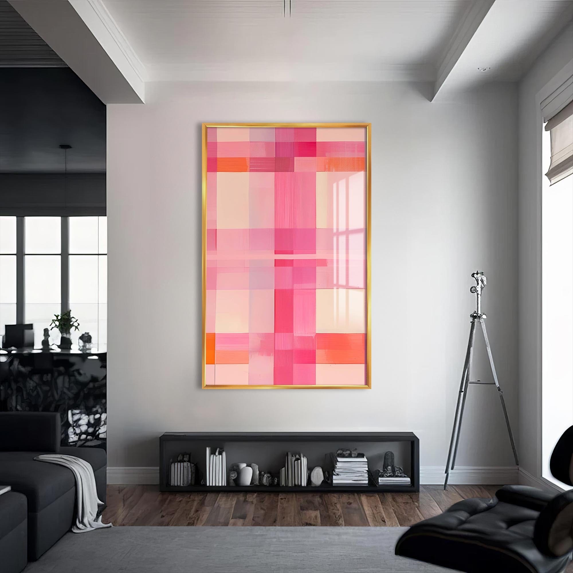 Artronauts Glass Print S | 72x46 cm | 28.3"x18.1" / Gold Pink Grid - Abstract Tempered Glass Wall Art