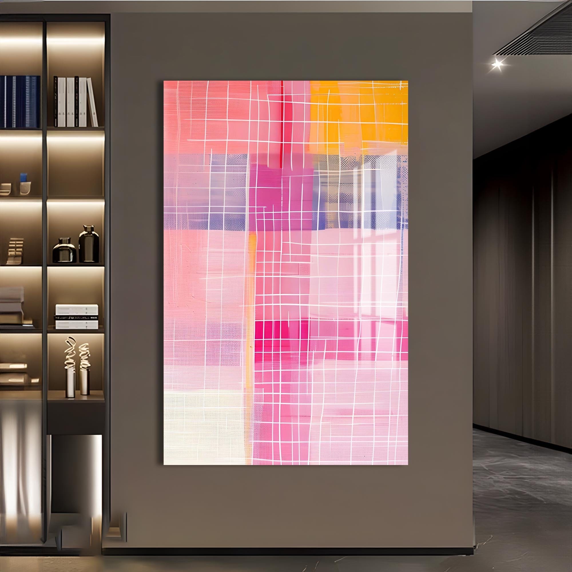 Artronauts Glass Print Pink Grid II - Abstract Tempered Glass Wall Art