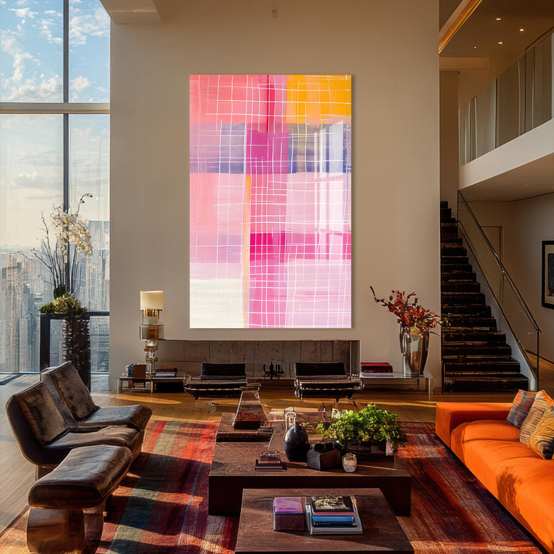 Artronauts Glass Print Pink Grid II - Abstract Tempered Glass Wall Art