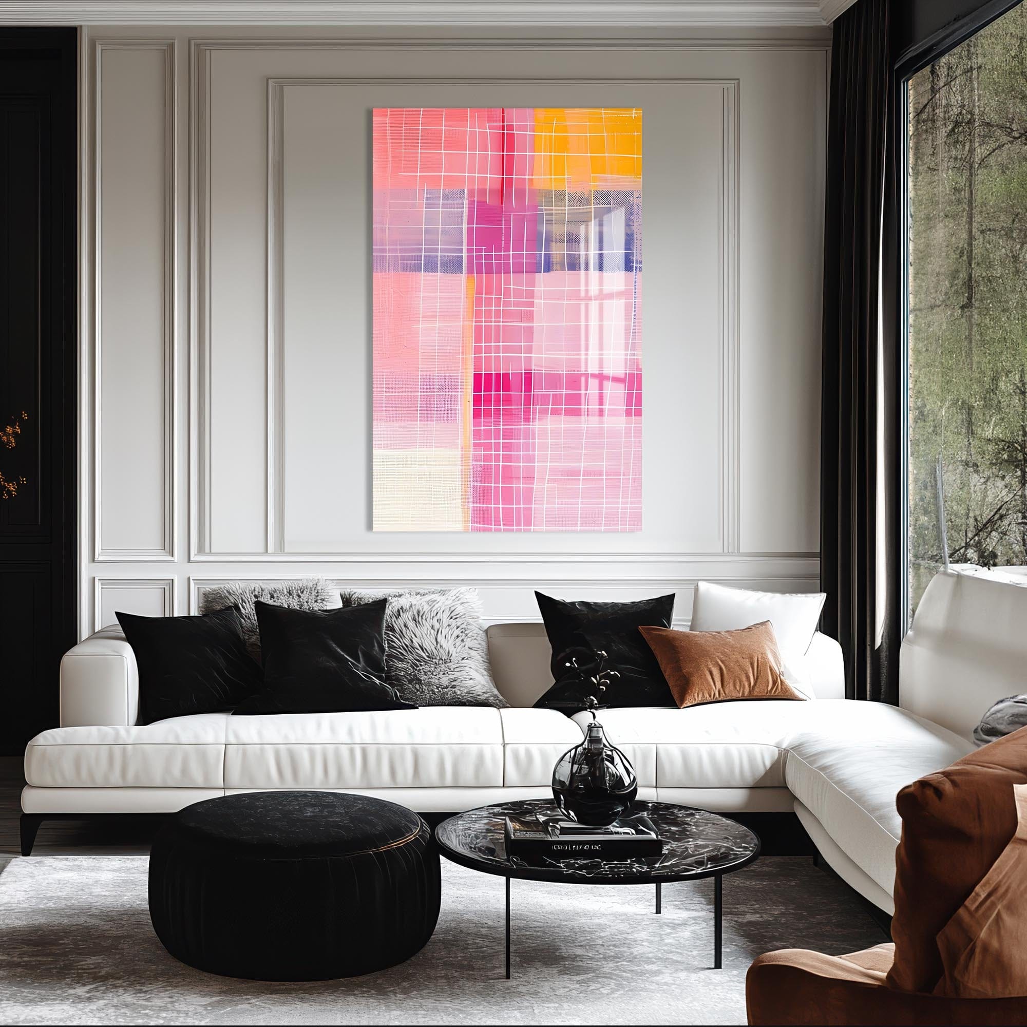 Artronauts Glass Print Pink Grid II - Abstract Tempered Glass Wall Art