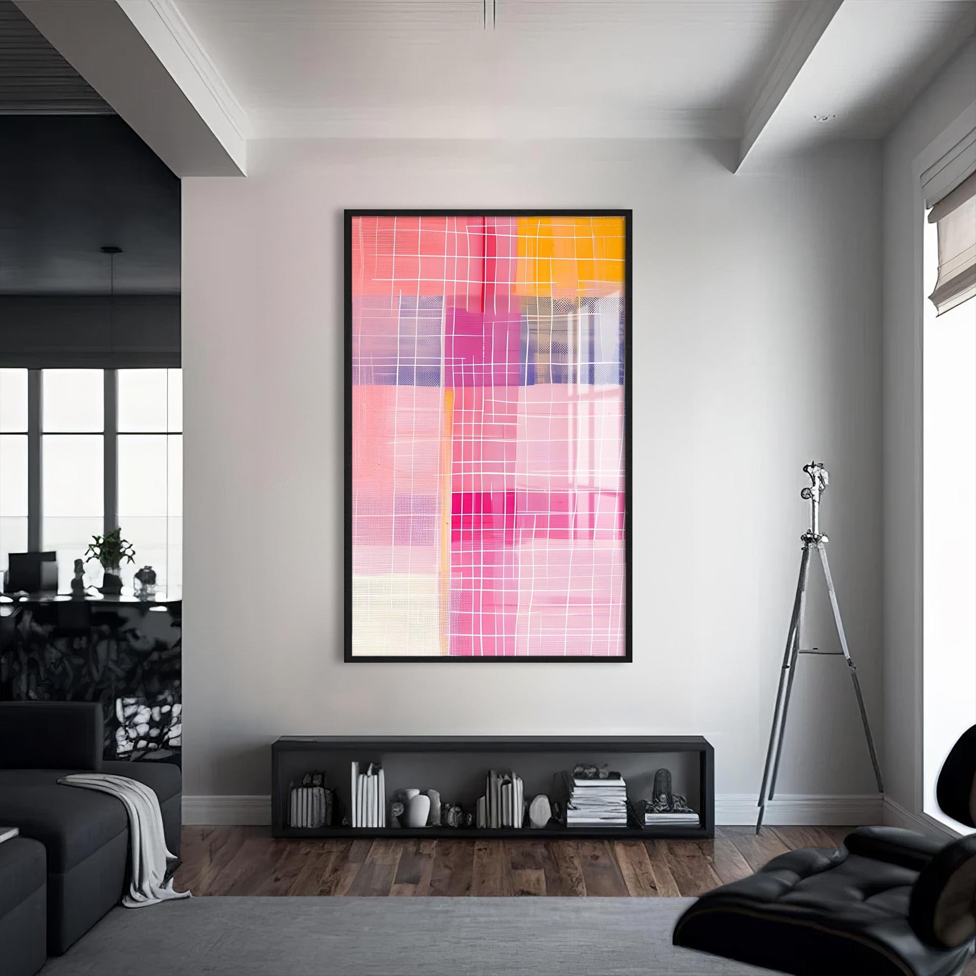 Artronauts Glass Print S | 72x46 cm | 28.3"x18.1" / Black Pink Grid II - Abstract Tempered Glass Wall Art
