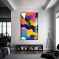 Artronauts Glass Print S | 72x46 cm | 28.3"x18.1" / Black Vibrant Shapes- Abstract Tempered Glass Wall Art