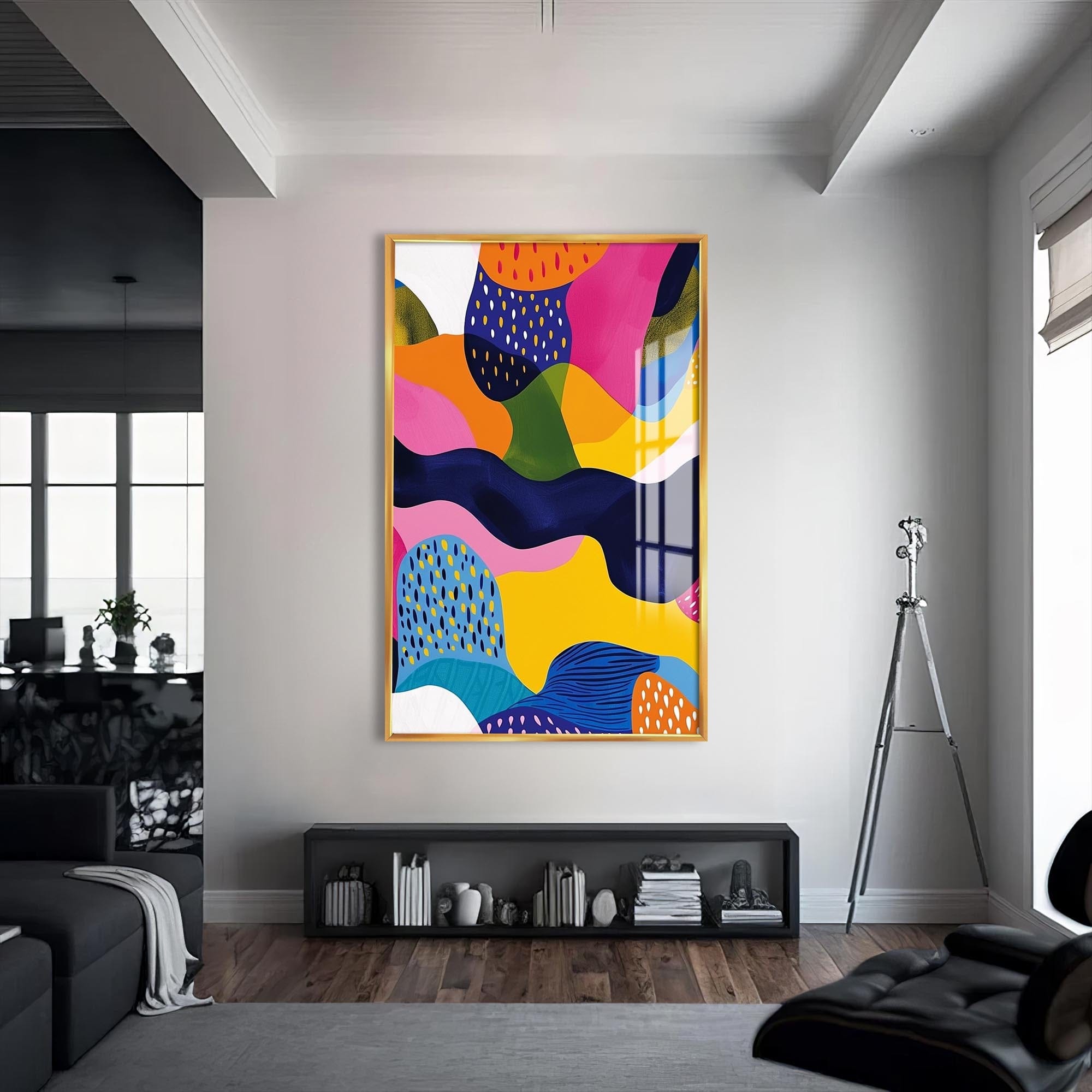 Artronauts Glass Print S | 72x46 cm | 28.3"x18.1" / Gold Vibrant Shapes- Abstract Tempered Glass Wall Art