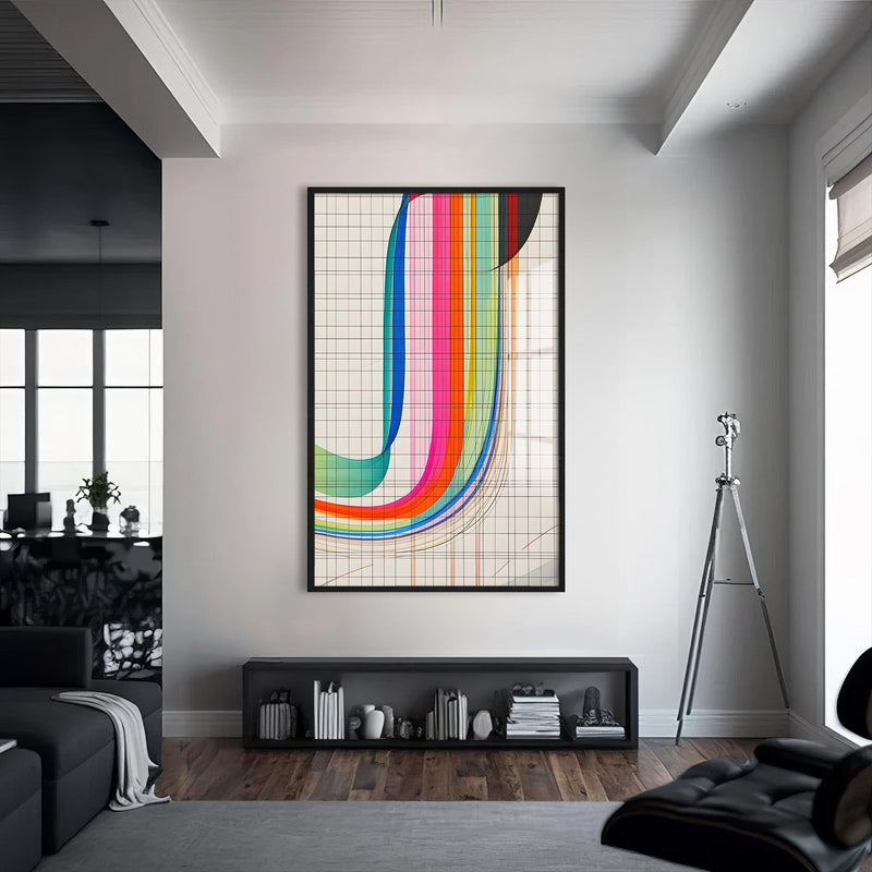 Artronauts Glass Print S | 72x46 cm | 28.3"x18.1" / Black Grid Spectrum-  Abstract Tempered Glass Wall Art