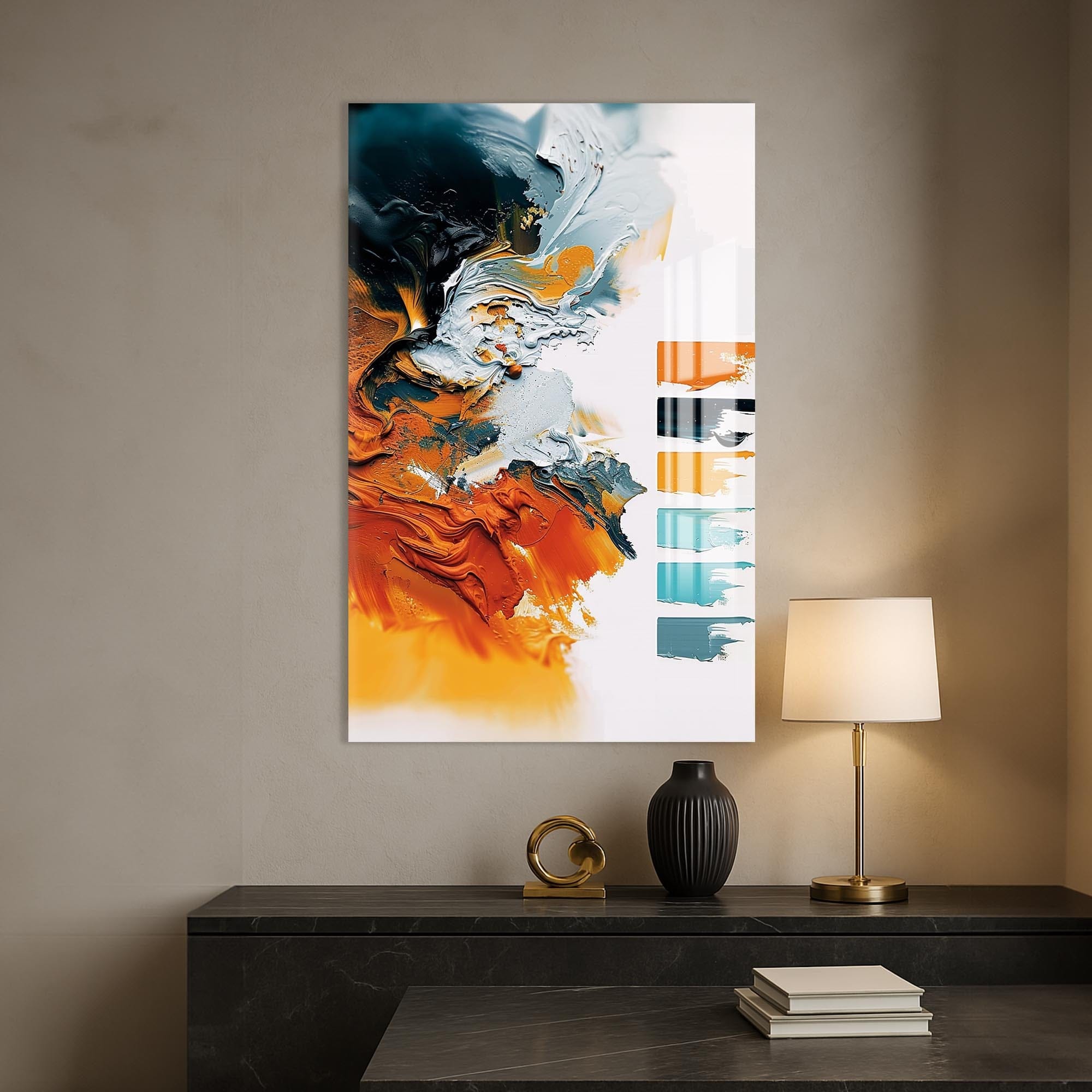 Artronauts Glass Print Ocean Ember Flow- Abstract Tempered Glass Wall Art