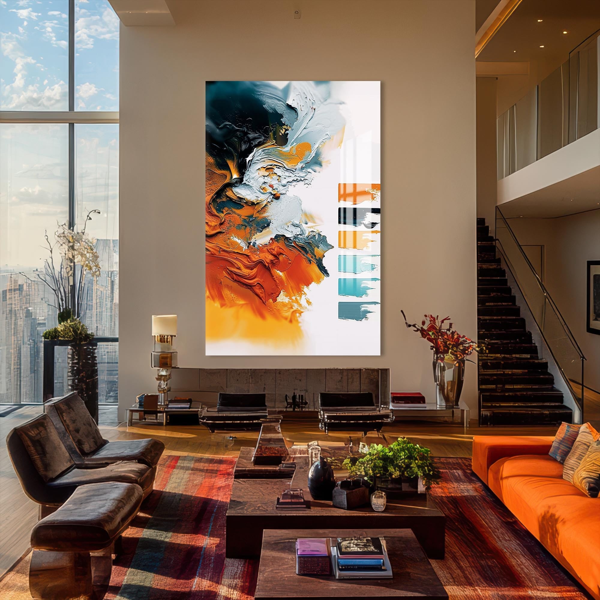 Artronauts Glass Print Ocean Ember Flow- Abstract Tempered Glass Wall Art