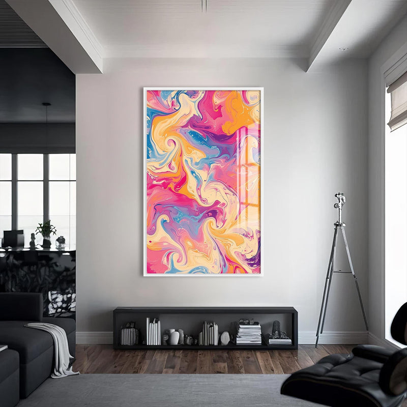 Artronauts Glass Print S | 72x46 cm | 28.3"x18.1" / White Candy Swirl Motion- Abstract Tempered Glass Wall Art