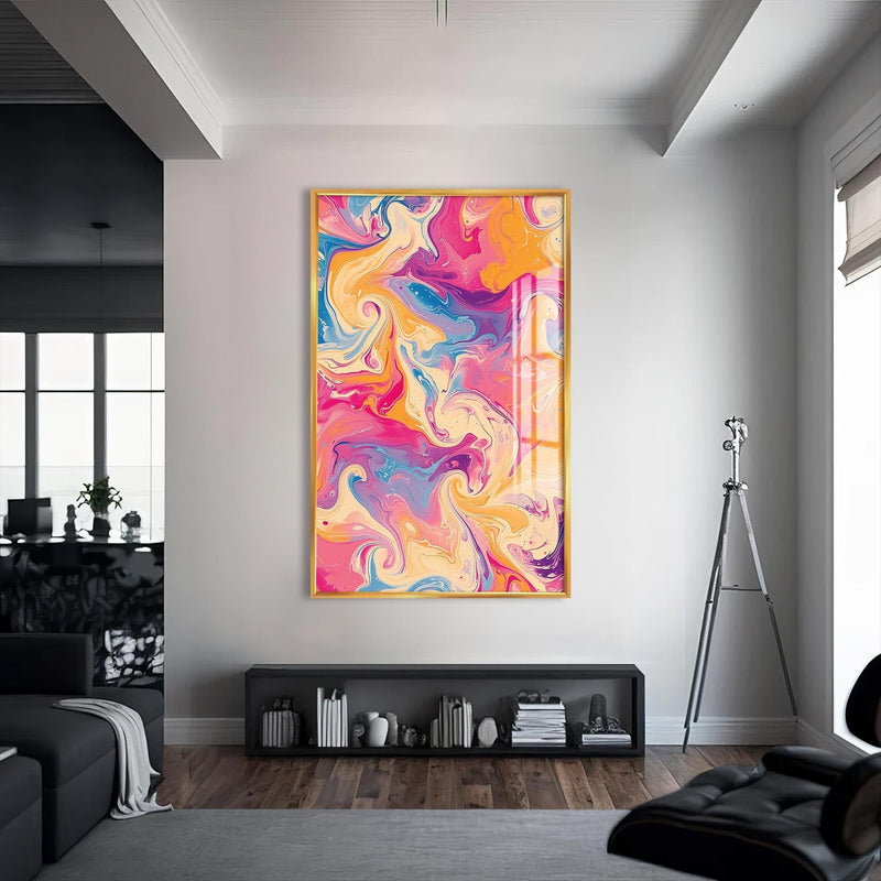 Artronauts Glass Print S | 72x46 cm | 28.3"x18.1" / Gold Candy Swirl Motion- Abstract Tempered Glass Wall Art