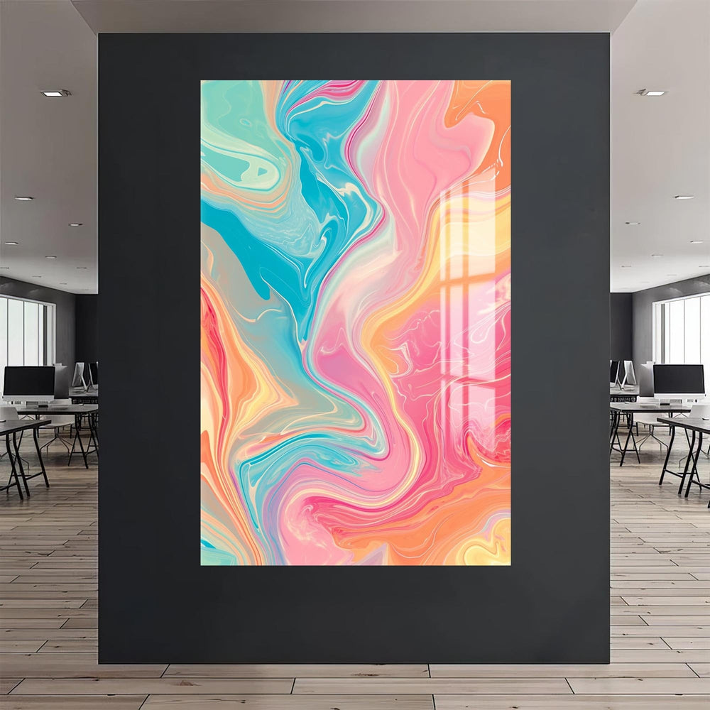Artronauts Glass Print Sunrise Pastel Waves- Abstract Tempered Glass Wall Art