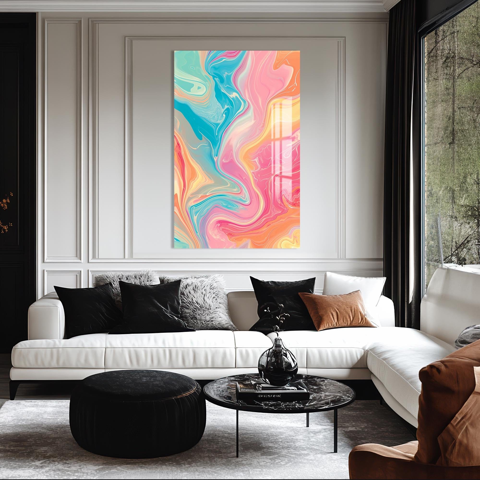 Artronauts Glass Print Sunrise Pastel Waves- Abstract Tempered Glass Wall Art