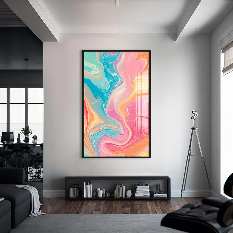 Artronauts Glass Print S | 72x46 cm | 28.3"x18.1" / Black Sunrise Pastel Waves- Abstract Tempered Glass Wall Art