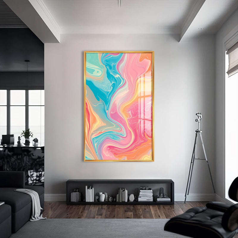 Artronauts Glass Print S | 72x46 cm | 28.3"x18.1" / Gold Sunrise Pastel Waves- Abstract Tempered Glass Wall Art