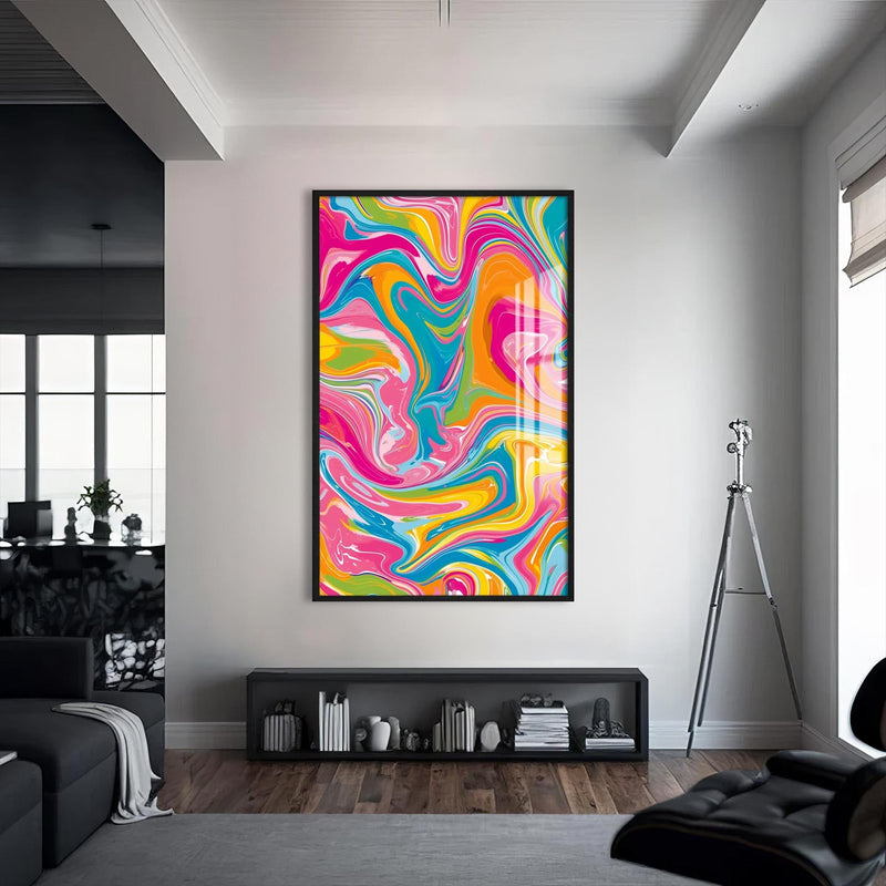 Artronauts Glass Print S | 72x46 cm | 28.3"x18.1" / Black Vivid Marble Storm- Abstract Tempered Glass Wall Art