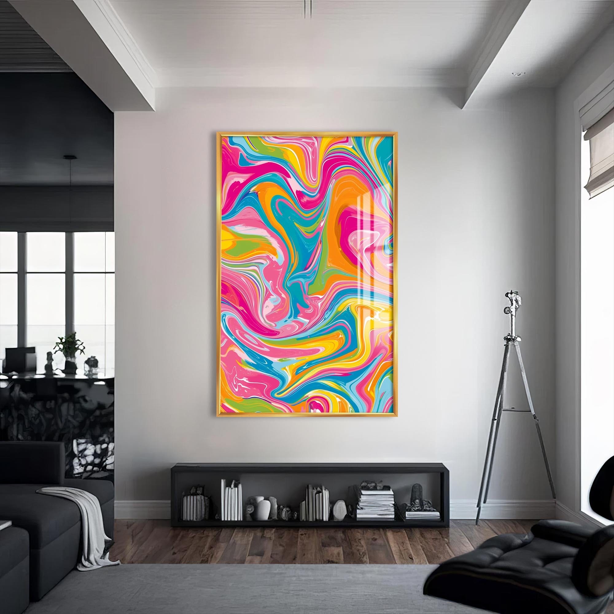 Artronauts Glass Print S | 72x46 cm | 28.3"x18.1" / Gold Vivid Marble Storm- Abstract Tempered Glass Wall Art