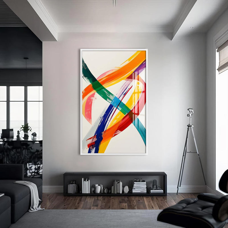 Artronauts Glass Print S | 72x46 cm | 28.3"x18.1" / White Swirl Strokes - Abstract Tempered Glass Wall Art