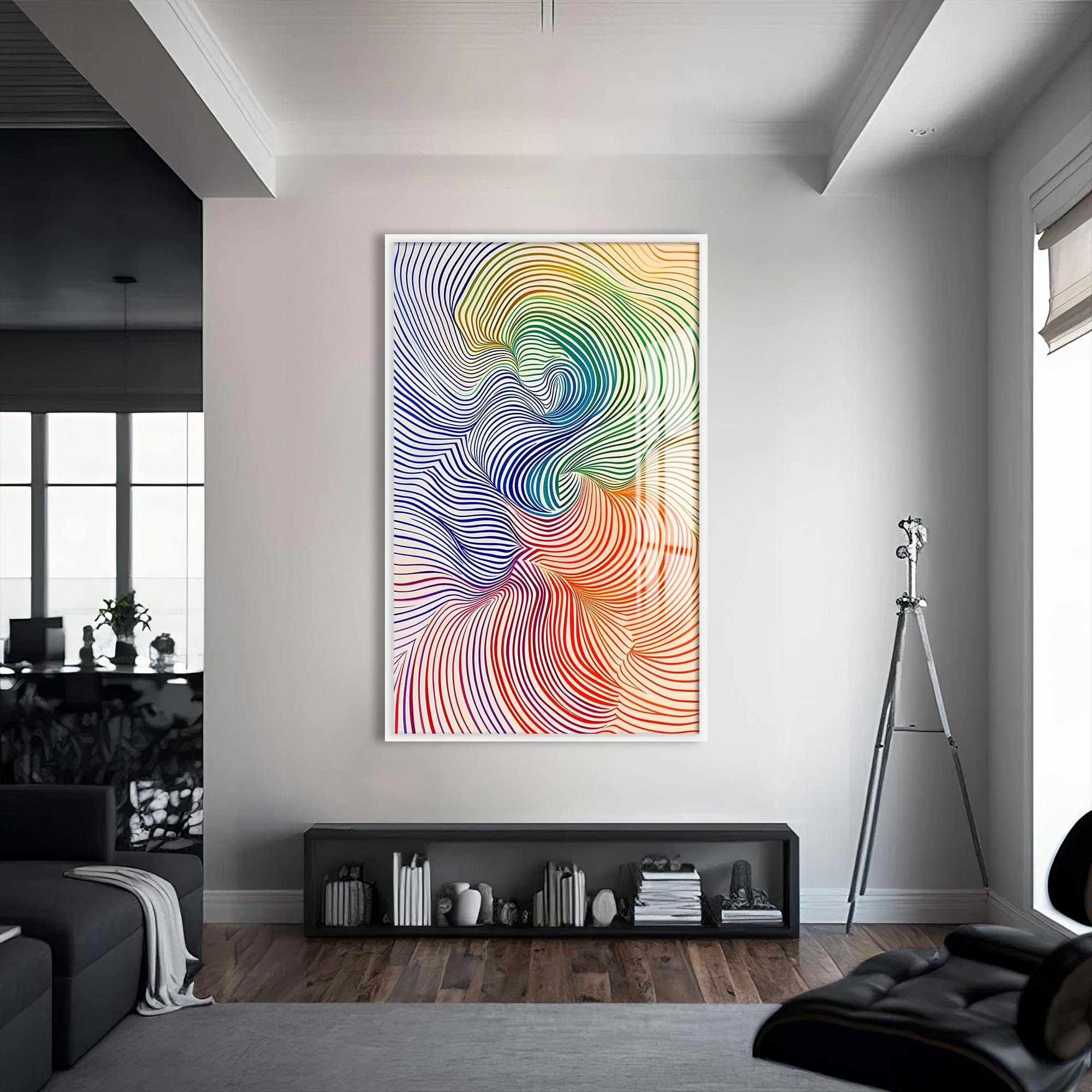 Artronauts Glass Print S | 72x46 cm | 28.3"x18.1" / White Flow Lines- Abstract Tempered Glass Wall Art