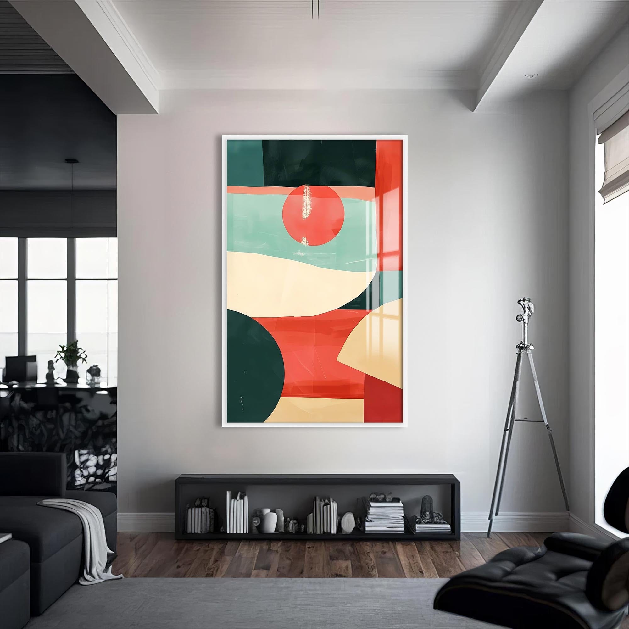 Artronauts Glass Print S | 72x46 cm | 28.3"x18.1" / White Abstract Horizon Shapes- Tempered Glass Wall Art