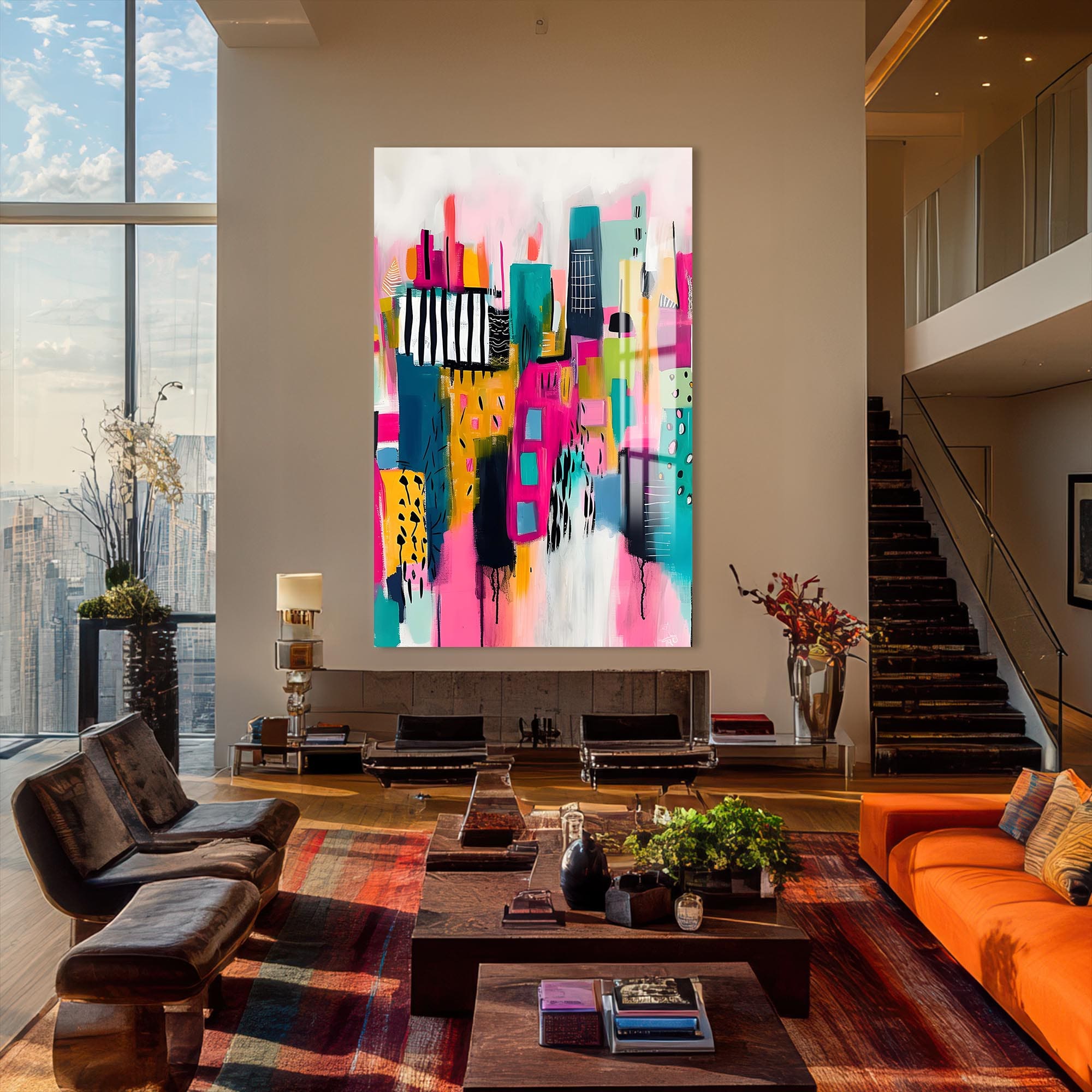 Artronauts Glass Print Abstract Cityscape- Tempered Glass Wall Art