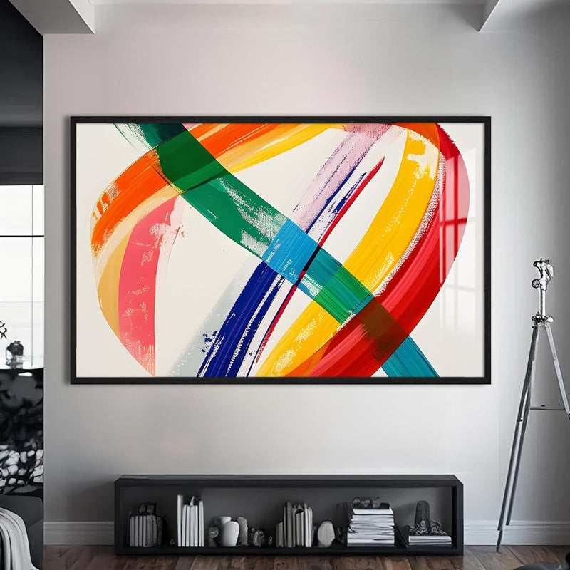 Artronauts Glass Print S | 72x46 cm | 28.3"x18.1" / Black Multicolour Brush Strokes- Abstract Tempered Glass Wall Art