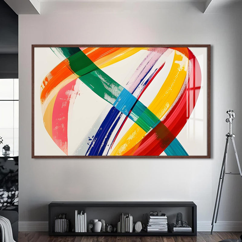Artronauts Glass Print S | 72x46 cm | 28.3"x18.1" / Walnut Multicolour Brush Strokes- Abstract Tempered Glass Wall Art