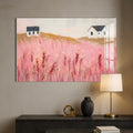 Artronauts Glass Print Pink Meadow Houses- Abstract Tempered Glass Wall Art