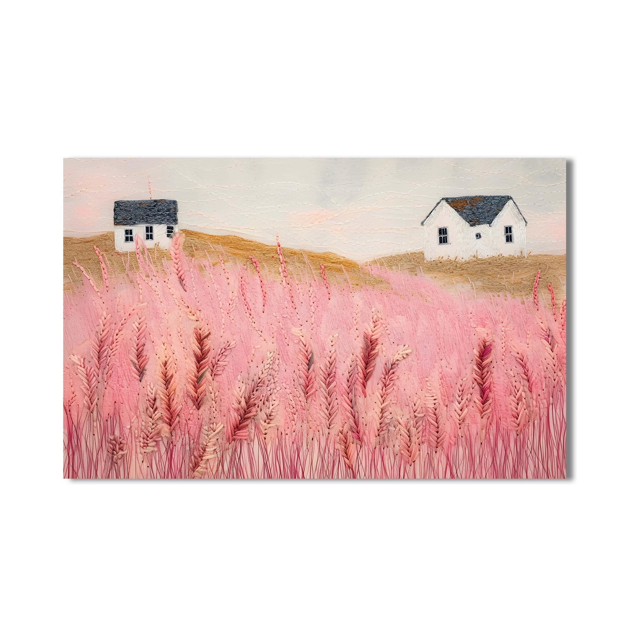 Artronauts Glass Print Pink Meadow Houses- Abstract Tempered Glass Wall Art