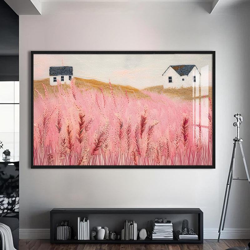 Artronauts Glass Print S | 72x46 cm | 28.3"x18.1" / Black Pink Meadow Houses- Abstract Tempered Glass Wall Art
