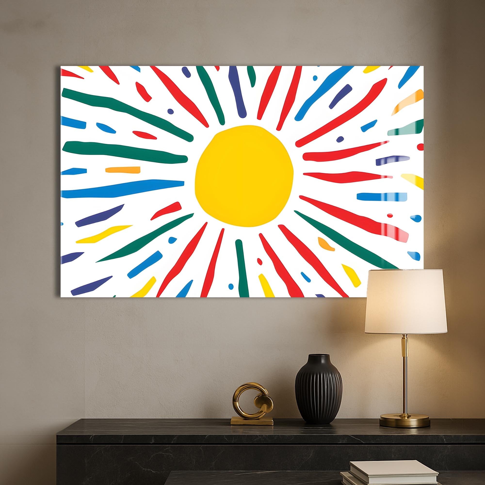 Artronauts Glass Print Joyful Sunburst Lines - Abstract Tempered Glass Wall Art