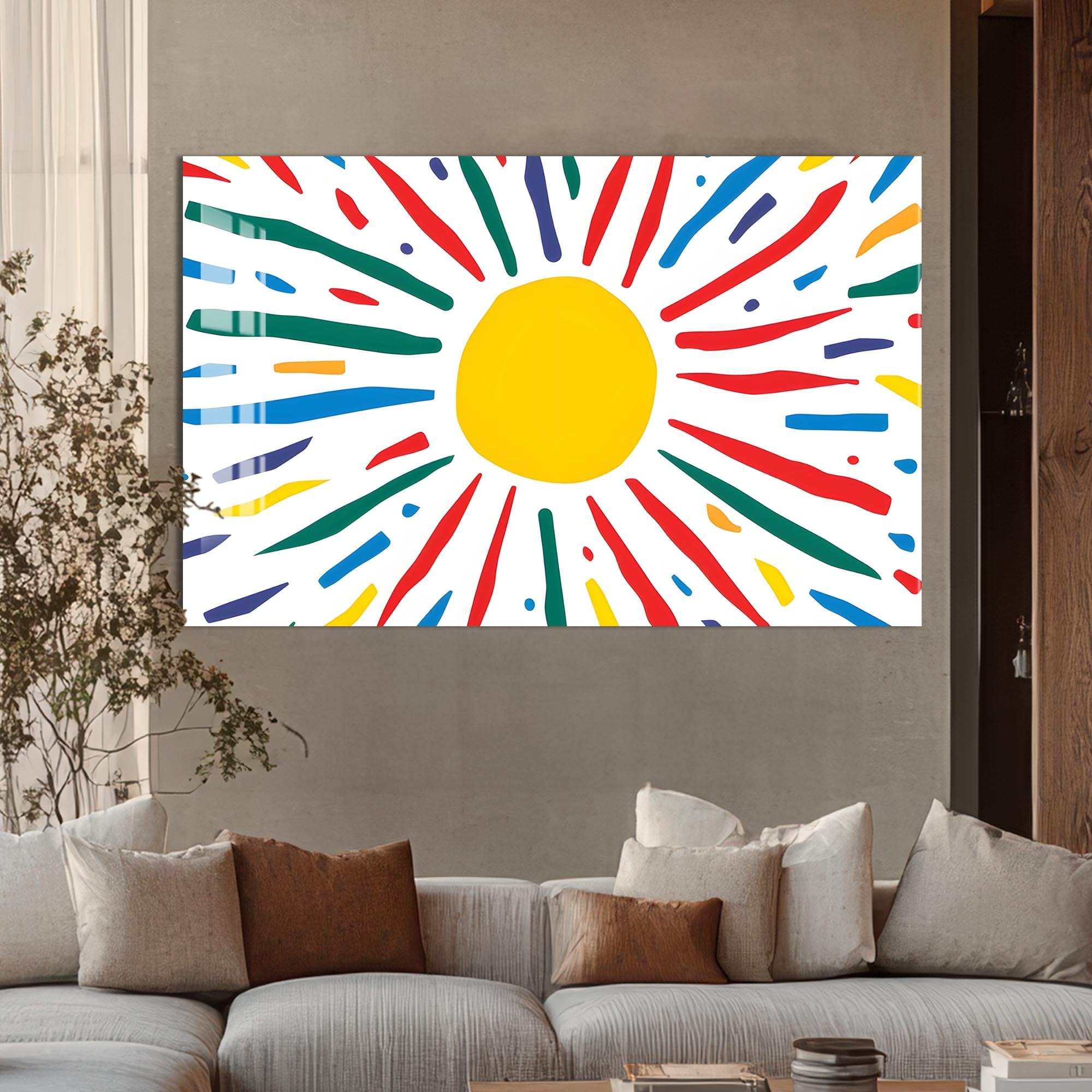 Artronauts Glass Print Joyful Sunburst Lines - Abstract Tempered Glass Wall Art