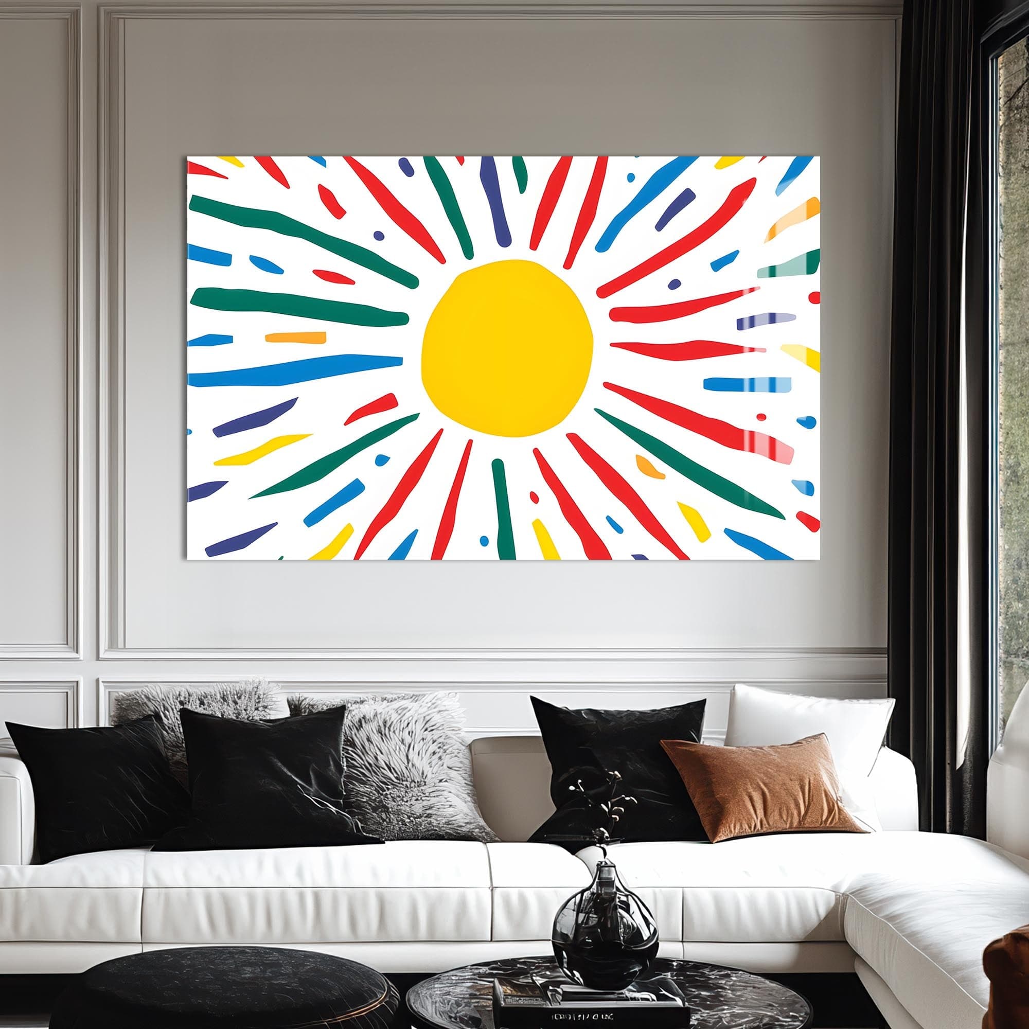 Artronauts Glass Print Joyful Sunburst Lines - Abstract Tempered Glass Wall Art