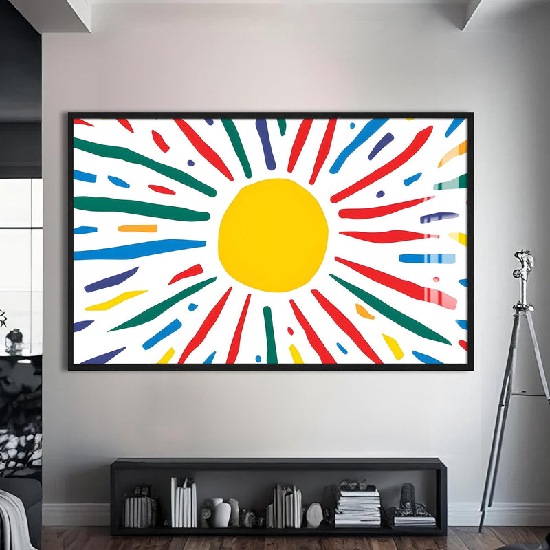 Artronauts Glass Print S | 72x46 cm | 28.3"x18.1" / Black Joyful Sunburst Lines - Abstract Tempered Glass Wall Art